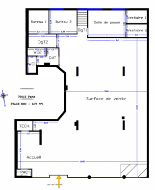 AV Paris 15e local commercial PMR 200m2 grand linéaire vitrine 2 pkg