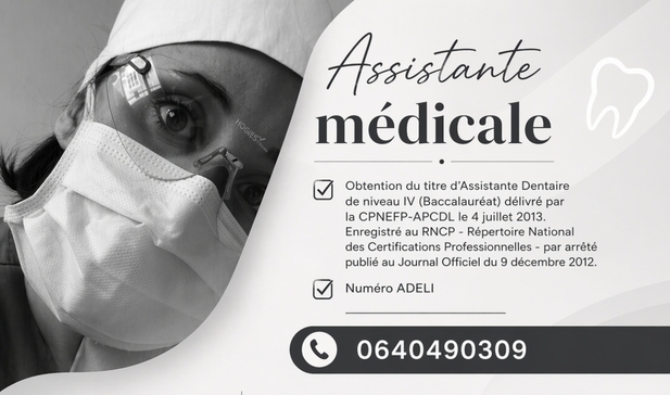 Assistante médicale spécialisée en odonto-stomatologie