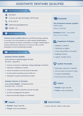 Assistante dentaire qualifiée en Chirurgie depuis 2 ans 