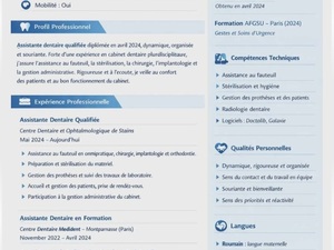 Assistante dentaire qualifiée en Chirurgie depuis 2 ans 