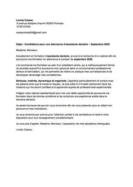 Recherche d’une alternance en tant qu’assistante dentaire – Septembre 
