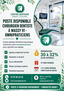 CHIRURGIEN-DENTISTE OMNIPRATICIEN 32% H/F – MASSY (91)