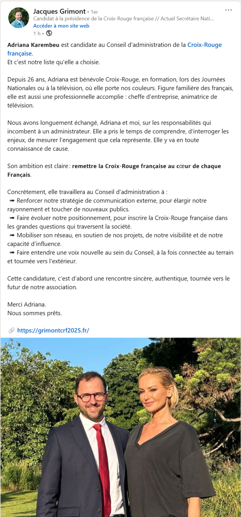 Annonce de candidature d'Adriana Karembeu