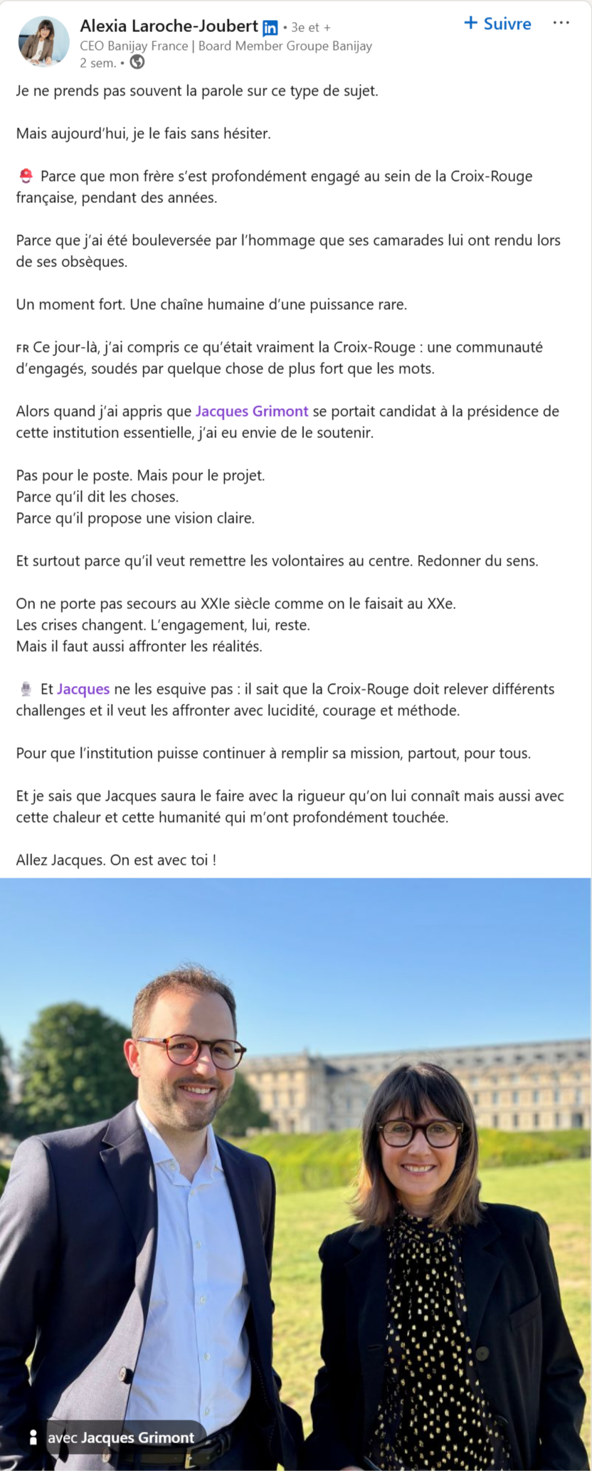 Message de soutien d'Alexia Laroche-Joubert