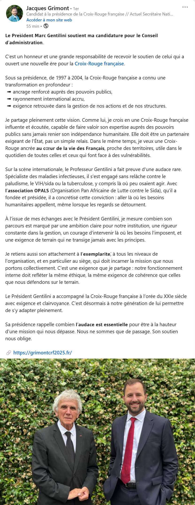 Message de soutien de Marc Gentilini