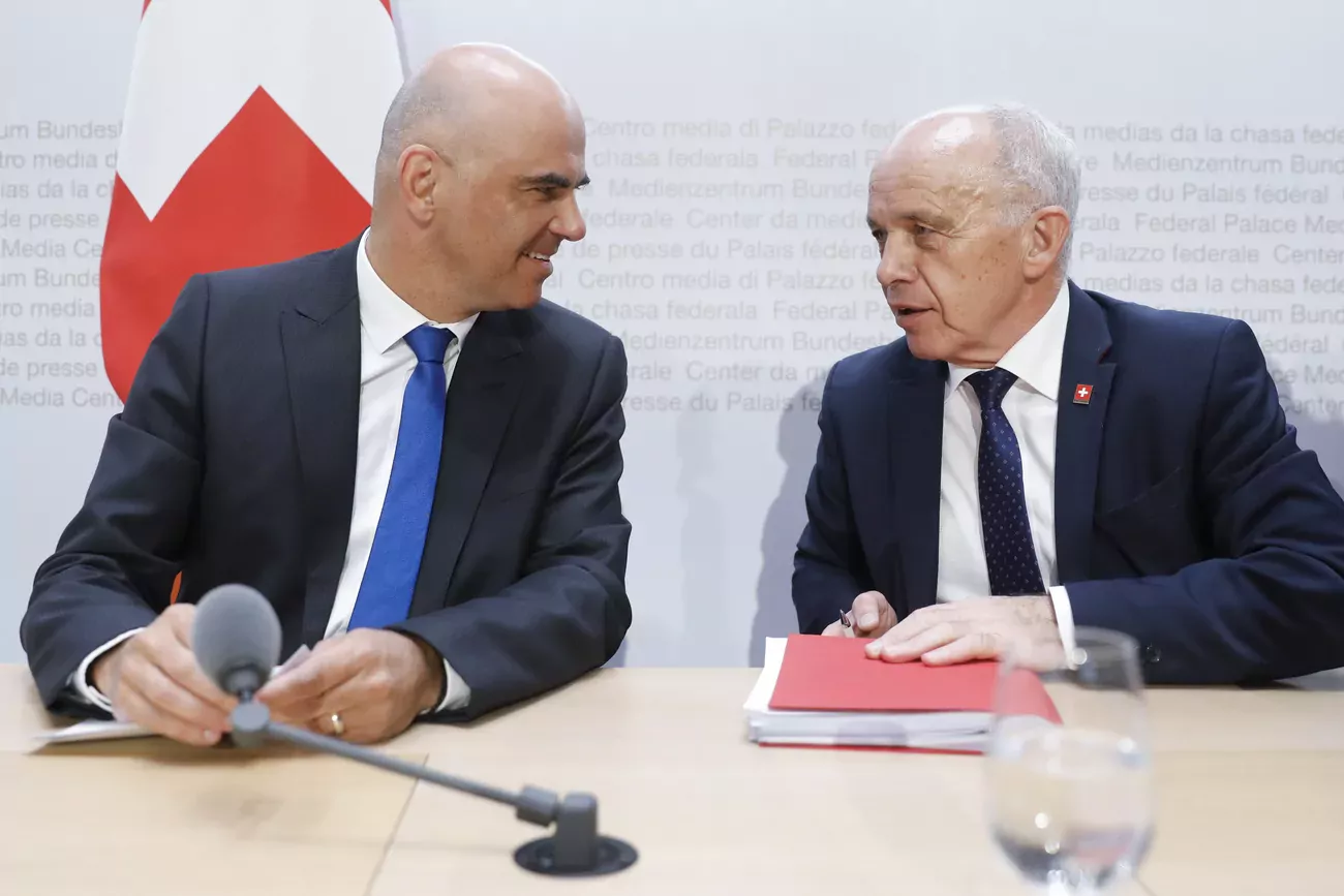 Alain Berset et Ueli Maurer ont mis en garde contre les conséquences d'un "non" en votation populaire. (Keystone)