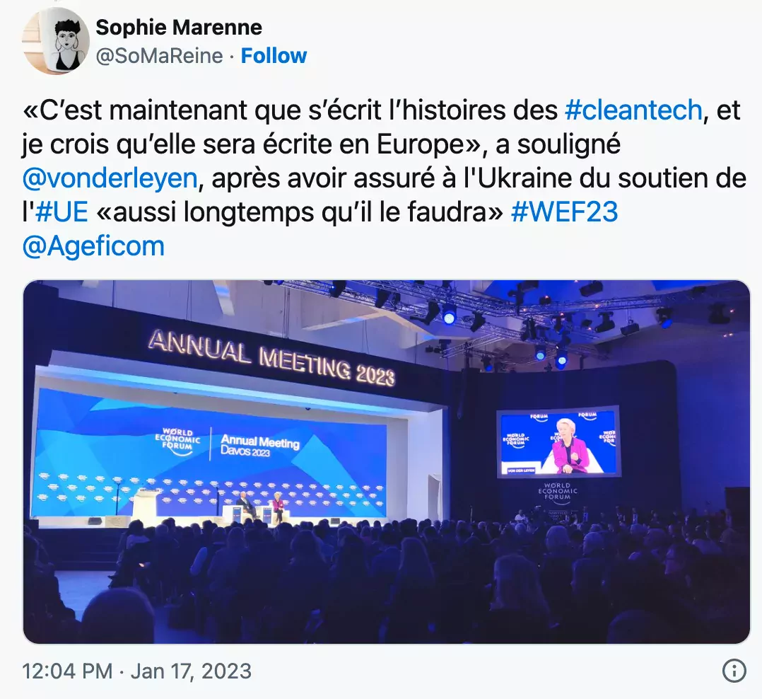 WEF23: Bruxelles détaille un plan législatif pour «une industrie à zéro émission nette»