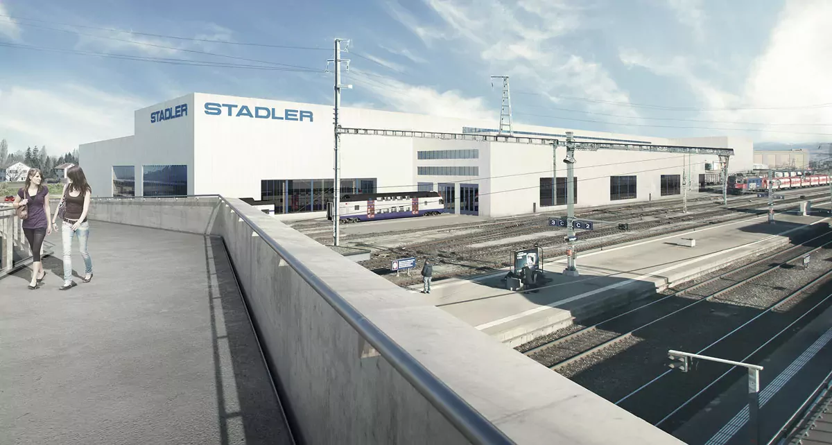 Site futur de St. Margrethen. Stadler y construit son nouveau centre de compétences pour les trains à deux étages.