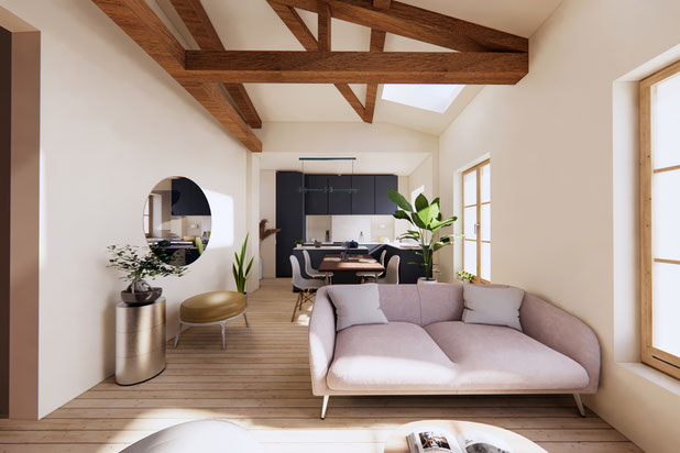 Perspective pièce à vivre-renovation-appartement-Paris