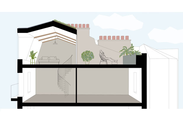 Coupe perspective de l'appartement A-surelevation-surelevation-Paris