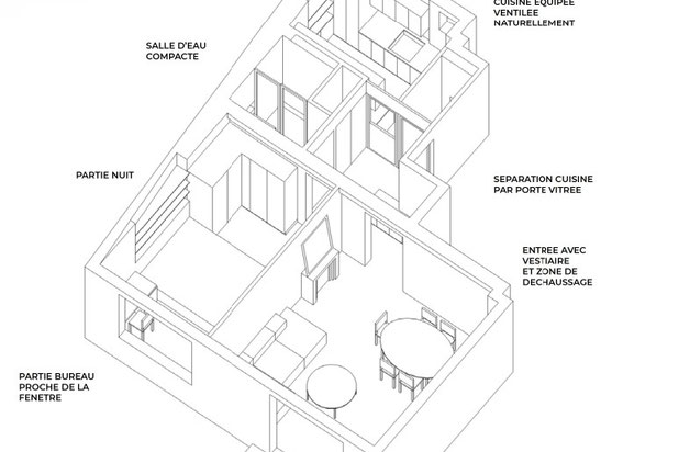 Axonométrie des usages-renovation-appartement-Paris