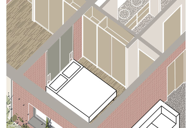 Partie nuit et salle d'eau isolés par un sas, chambres avec rangement et tête de lit sur mesure-construction-logement-Cormeilles-en-Parisis