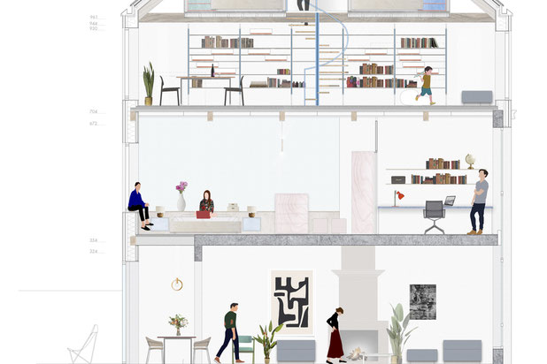 Coupe Esquisse-surelevation-immeuble-Paris