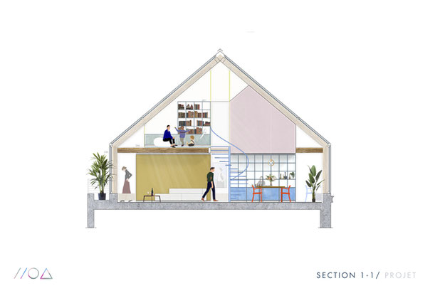 Coupe Esquisse-surelevation-immeuble-Paris