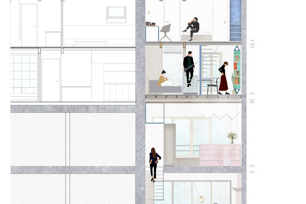 Coupe Esquisse-surelevation-immeuble-Paris