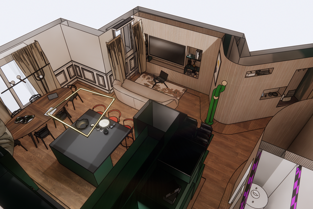 Axonométrie du projet-renovation-appartement-Saint-Cloud