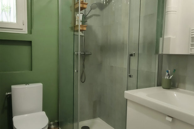 Salle de bain verte-renovation-appartement-Paris