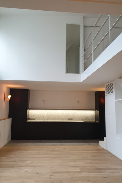 CUISINE OUVERTE SUR MEZZANINE-surelevation-appartement-Paris