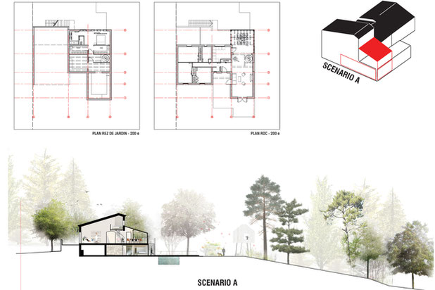 Scénario A - plan et coupe-surelevation-maison-Ventabren