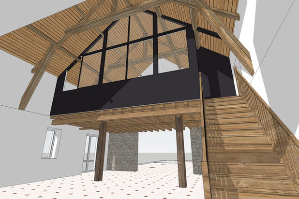 Verrière sous charpente cathédrale-amenagement-cafe_restaurant-Pornic