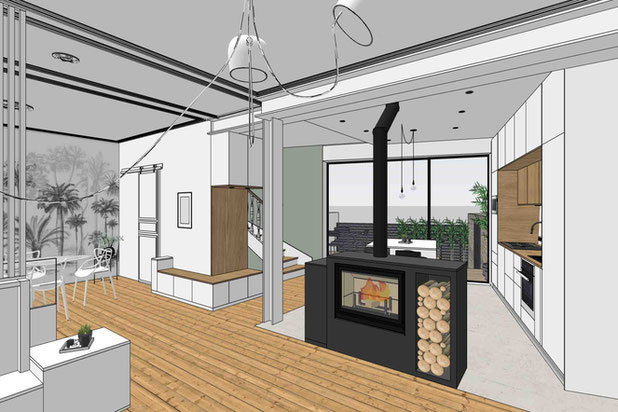 Pièce à vivre ouverte, ton lumineux et naturels-renovation-maison-Nantes