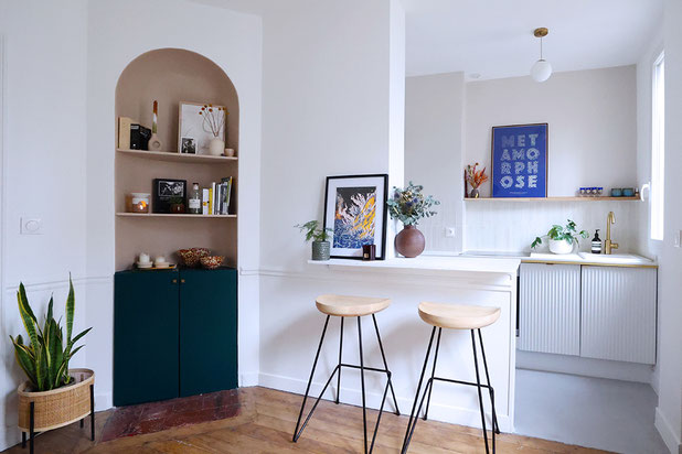 Vue de la cuisine et du séjour-renovation-appartement-Paris