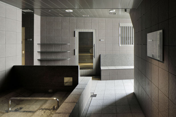 Bain froid et saunas au premier étage-construction-equipement-Shibuya