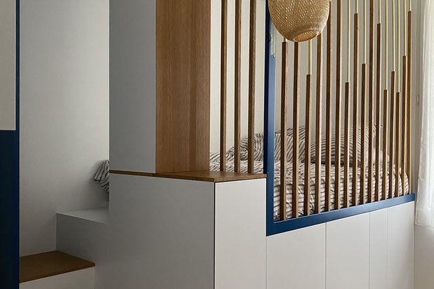 Photo de l'ensemble de la réalisation avec le lit-amenagement-appartement-Paris