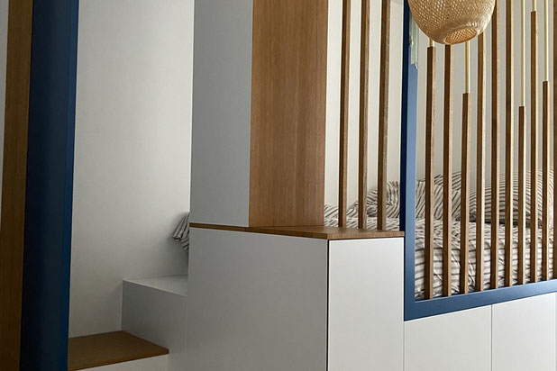 Photo de l'ensemble de la réalisation avec le lit-amenagement-appartement-Paris
