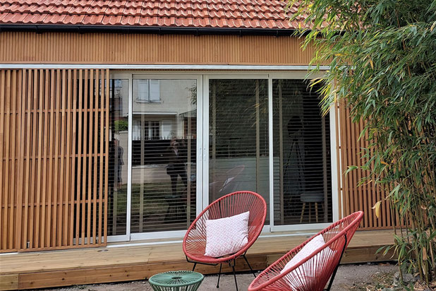 façade en bardage bois et volets coulissants à claire voie-renovation-espaces_exts-Saint-Maur-des-Fossés
