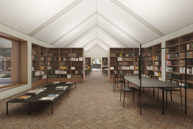 Vue intérieure de la bibliothèque-construction-equipement-Cabourg
