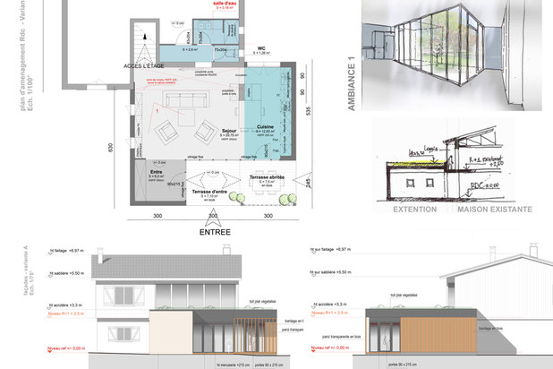 Plan d'aménagement, façades-agrandissement_extension-maison-Aussonne