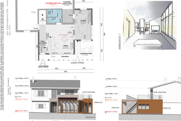 Plan d'aménagement, façades-agrandissement_extension-maison-Aussonne