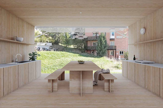 Vue de la cuisine partagée-construction-logement-Pontresina