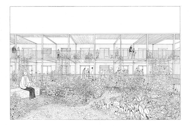 Perspective jardin R+2-construction-logement-Houilles