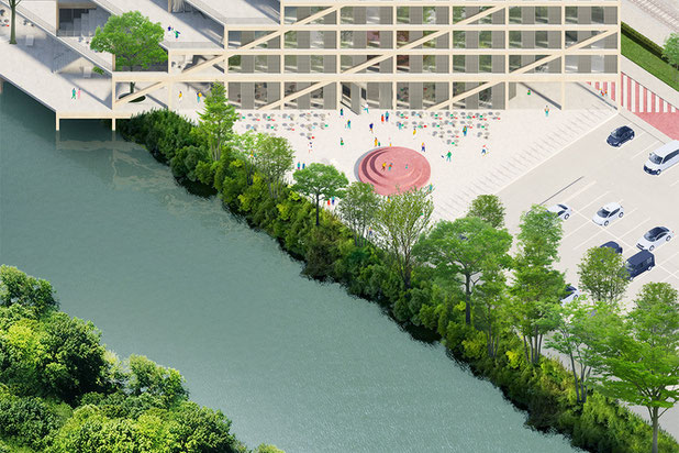 Vue axonométrique de la place urbaine-construction-logement-Tilbourg