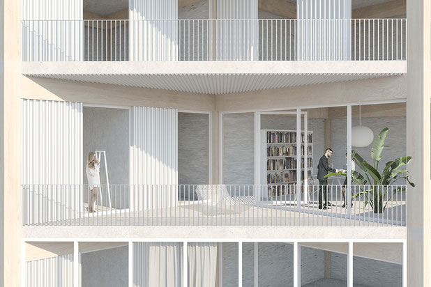Vue des terrasses privées-construction-logement-Tilbourg