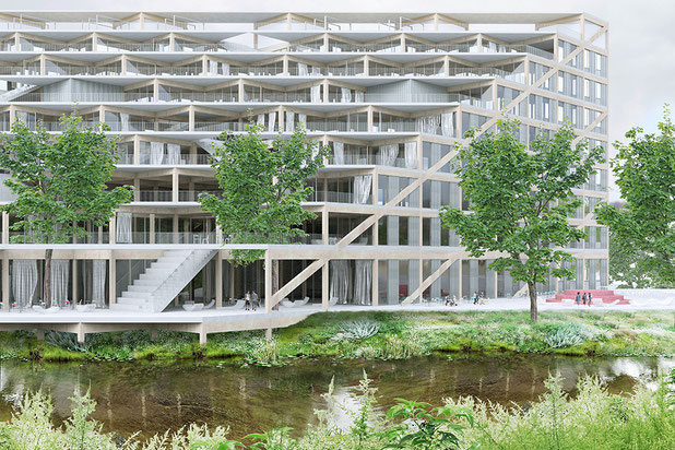 Vue de l'ensemble depuis l'étang-construction-logement-Tilbourg