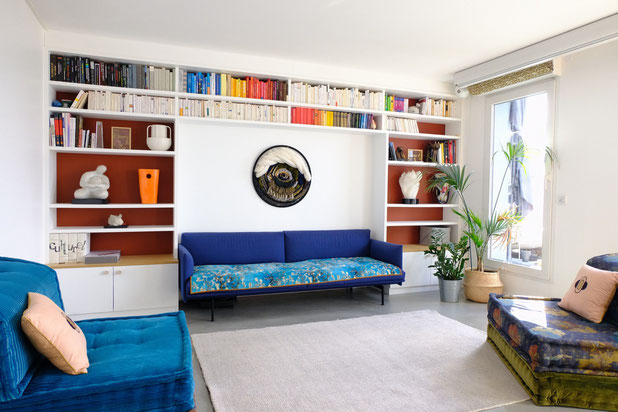 Séjour avec bibliothèque-renovation-appartement-Clichy
