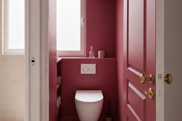 Sanitaires couleur framboise-renovation-appartement-Paris