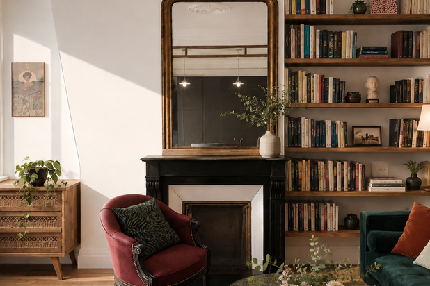 Vue du salon et de la cheminée-renovation-appartement-Paris