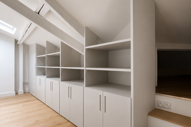 Bibliothèque sur mesure de la mezzanine-renovation-appartement-Paris