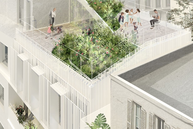 vue de la toiture jardin-surelevation-immeuble-Paris