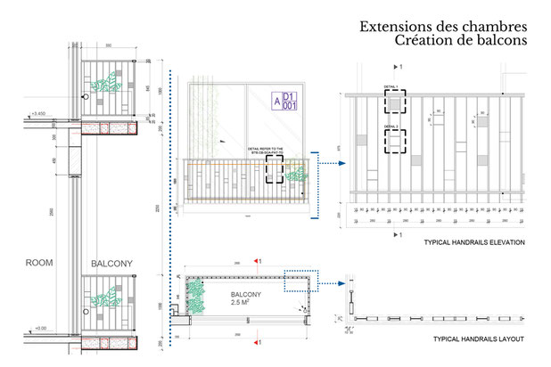 Détails des balcons-renovation-hotel-Battambang