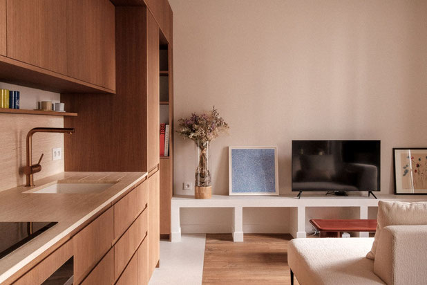 Cuisine ouverte sur séjour-renovation-appartement-Paris