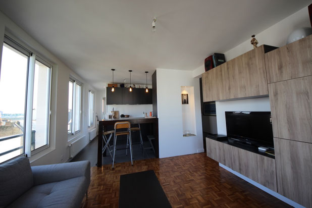 Séjour et cuisine-renovation-appartement-Nantes
