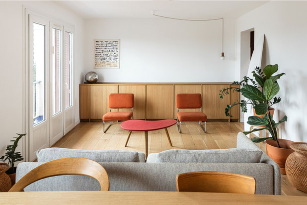 vue du séjour avec meuble en chêne-renovation-appartement-Lyon