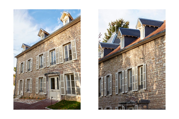 Vue de la façade entièrement rénovée et ajout d'une marquise-rehabilitation-maison-Beaune