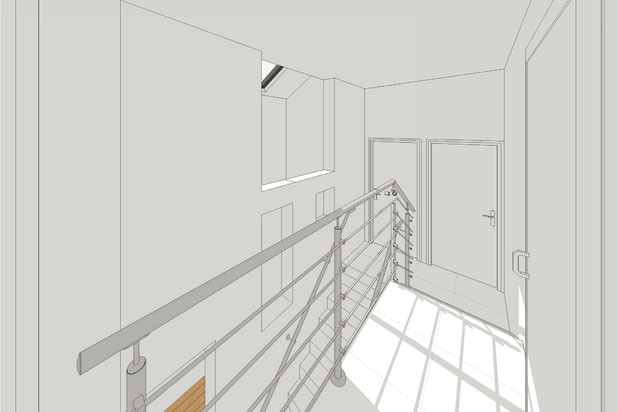 Vue du couloir au R+1-construction-maison-Bobigny