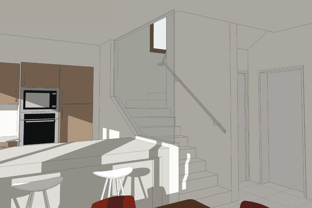 Vue dde la cuisine et l'escalier-construction-maison-Noisy-le-Grand